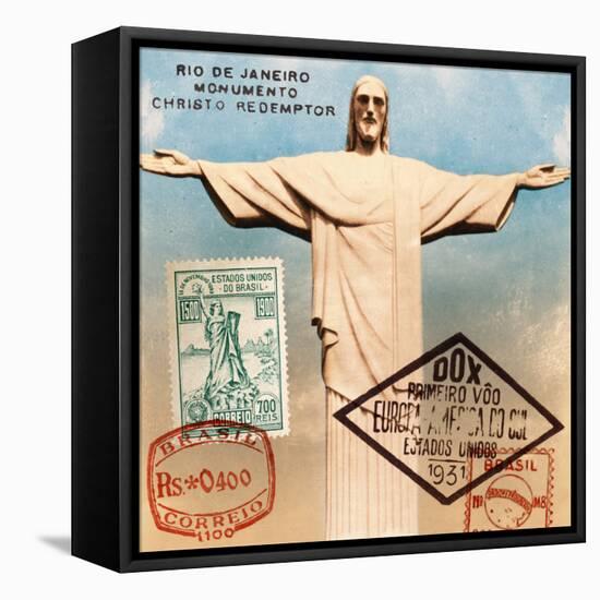 "Christ the Redeemer" Brazil Vintage Postcard Collage-Piddix-Framed Stretched Canvas