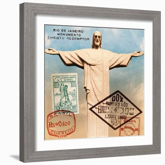 "Christ the Redeemer" Brazil Vintage Postcard Collage-Piddix-Framed Art Print