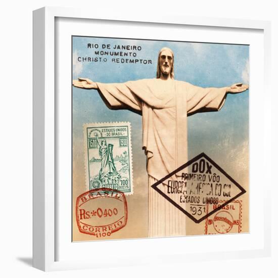 "Christ the Redeemer" Brazil Vintage Postcard Collage-Piddix-Framed Art Print