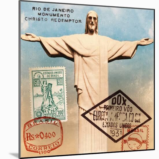 "Christ the Redeemer" Brazil Vintage Postcard Collage-Piddix-Mounted Art Print