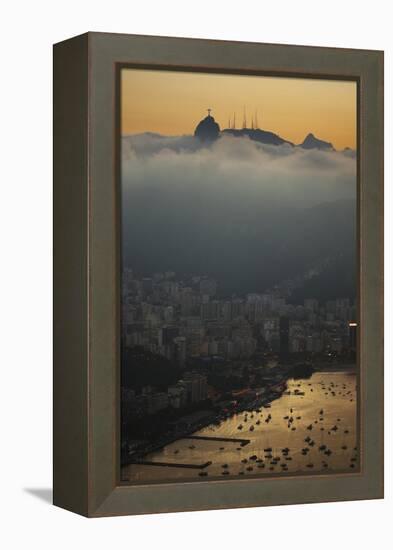 Christ the Redeemer Statue Above Rio De Janeiro at Sunset-Alex Saberi-Framed Premier Image Canvas