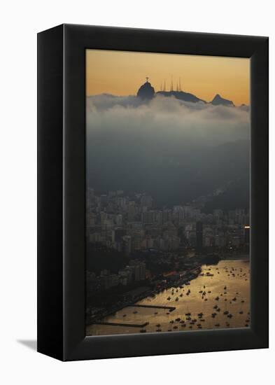 Christ the Redeemer Statue Above Rio De Janeiro at Sunset-Alex Saberi-Framed Premier Image Canvas