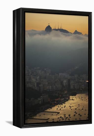 Christ the Redeemer Statue Above Rio De Janeiro at Sunset-Alex Saberi-Framed Premier Image Canvas