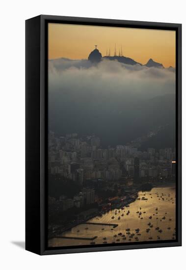 Christ the Redeemer Statue Above Rio De Janeiro at Sunset-Alex Saberi-Framed Premier Image Canvas