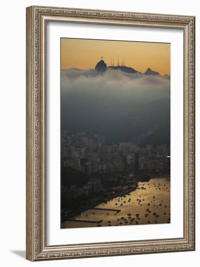 Christ the Redeemer Statue Above Rio De Janeiro at Sunset-Alex Saberi-Framed Photographic Print