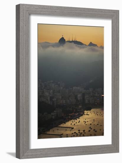 Christ the Redeemer Statue Above Rio De Janeiro at Sunset-Alex Saberi-Framed Photographic Print