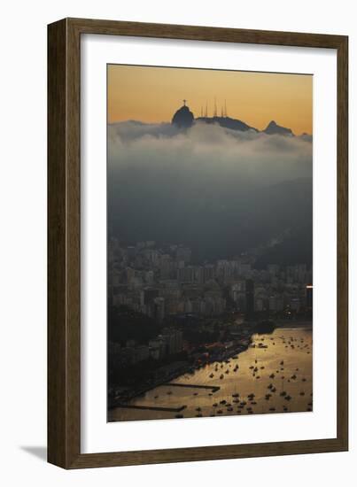 Christ the Redeemer Statue Above Rio De Janeiro at Sunset-Alex Saberi-Framed Photographic Print