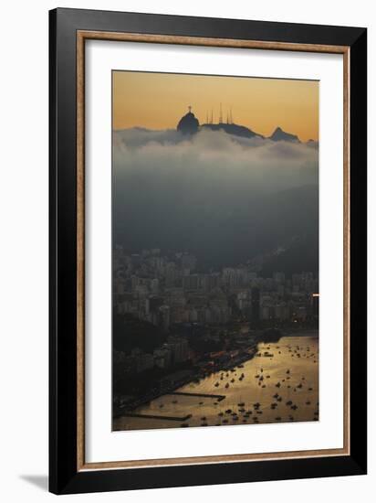 Christ the Redeemer Statue Above Rio De Janeiro at Sunset-Alex Saberi-Framed Photographic Print