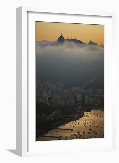 Christ the Redeemer Statue Above Rio De Janeiro at Sunset-Alex Saberi-Framed Photographic Print