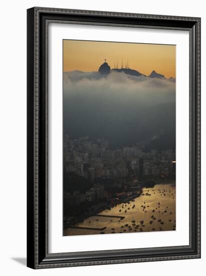 Christ the Redeemer Statue Above Rio De Janeiro at Sunset-Alex Saberi-Framed Photographic Print