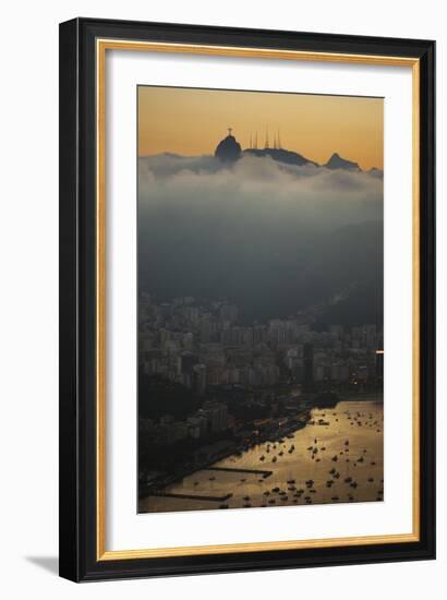 Christ the Redeemer Statue Above Rio De Janeiro at Sunset-Alex Saberi-Framed Photographic Print