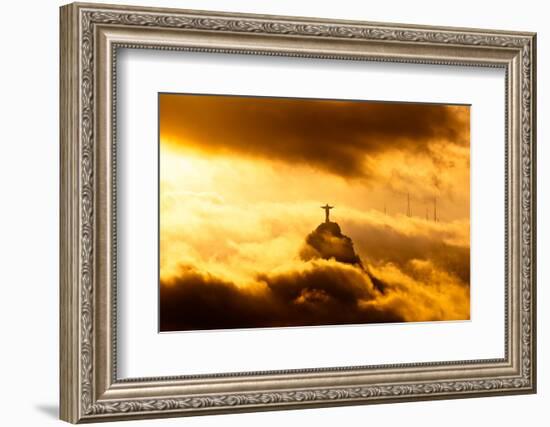 Christ the Redeemer Statue in Clouds on Sunset-dabldy-Framed Photographic Print