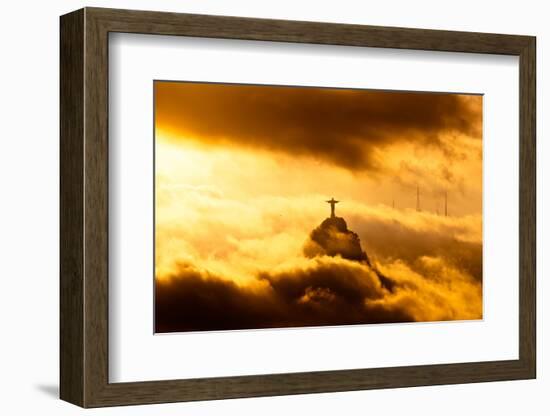 Christ the Redeemer Statue in Clouds on Sunset-dabldy-Framed Photographic Print