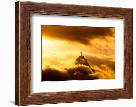 Christ the Redeemer Statue in Clouds on Sunset-dabldy-Framed Photographic Print