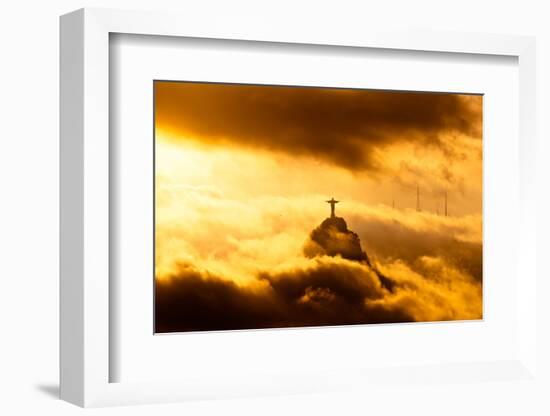 Christ the Redeemer Statue in Clouds on Sunset-dabldy-Framed Photographic Print