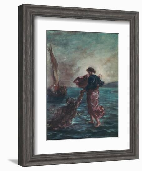 Christ Walking on Water and Reaching Out His Hand to Save Saint Peter-Eugene Delacroix-Framed Giclee Print