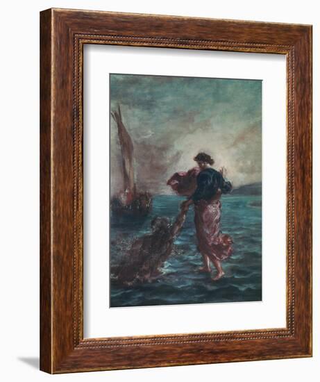 Christ Walking on Water and Reaching Out His Hand to Save Saint Peter-Eugene Delacroix-Framed Giclee Print