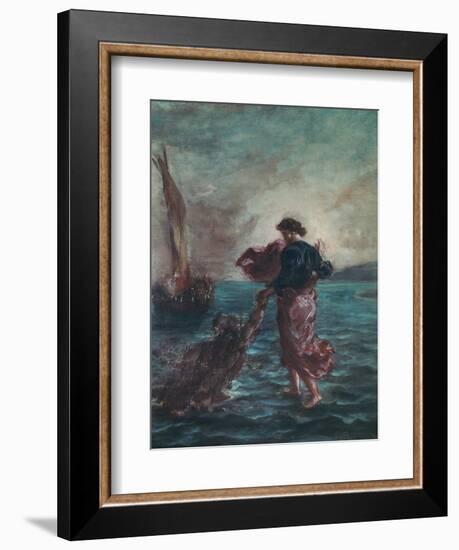 Christ Walking on Water and Reaching Out His Hand to Save Saint Peter-Eugene Delacroix-Framed Giclee Print