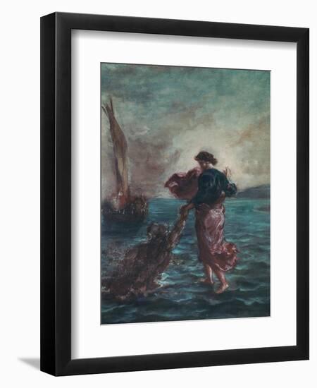 Christ Walking on Water and Reaching Out His Hand to Save Saint Peter-Eugene Delacroix-Framed Giclee Print