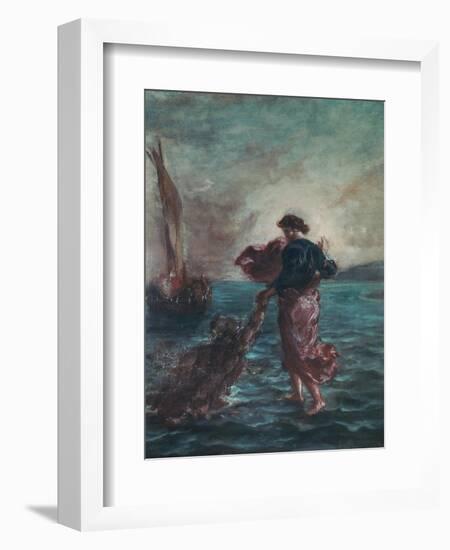 Christ Walking on Water and Reaching Out His Hand to Save Saint Peter-Eugene Delacroix-Framed Giclee Print