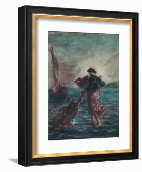Christ Walking on Water and Reaching Out His Hand to Save Saint Peter-Eugene Delacroix-Framed Giclee Print