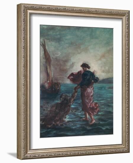 Christ Walking on Water and Reaching Out His Hand to Save Saint Peter-Eugene Delacroix-Framed Giclee Print