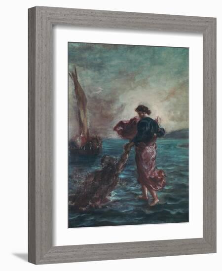 Christ Walking on Water and Reaching Out His Hand to Save Saint Peter-Eugene Delacroix-Framed Giclee Print