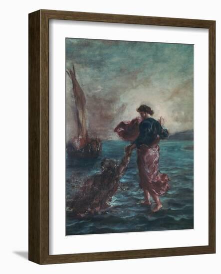 Christ Walking on Water and Reaching Out His Hand to Save Saint Peter-Eugene Delacroix-Framed Giclee Print