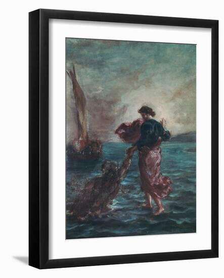 Christ Walking on Water and Reaching Out His Hand to Save Saint Peter-Eugene Delacroix-Framed Giclee Print