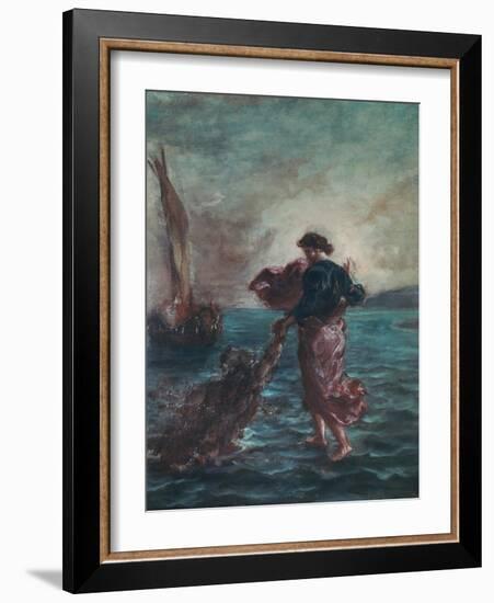 Christ Walking on Water and Reaching Out His Hand to Save Saint Peter-Eugene Delacroix-Framed Giclee Print