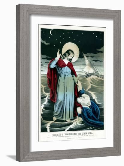 Christ walking on water, rescuing a man sinking.-Stocktrek Images-Framed Art Print