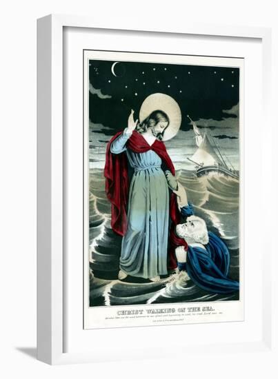 Christ walking on water, rescuing a man sinking.-Stocktrek Images-Framed Art Print