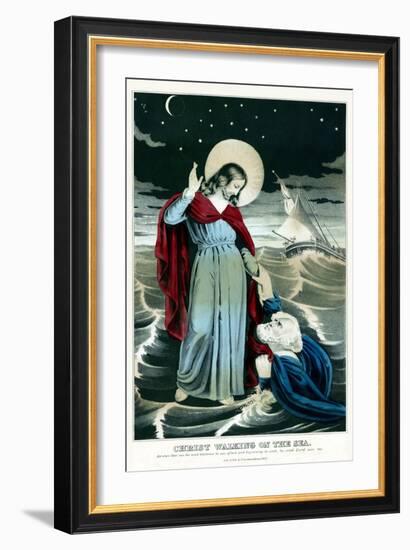 Christ walking on water, rescuing a man sinking.-Stocktrek Images-Framed Art Print