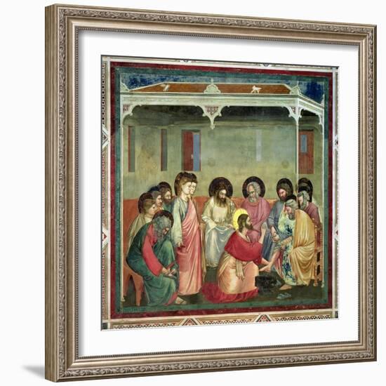 Christ Washing the Disciples' Feet, c.1305 (Post Restoration)-Giotto di Bondone-Framed Giclee Print