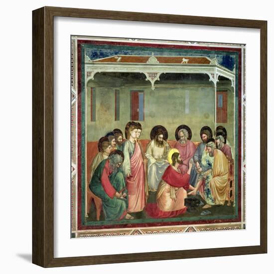 Christ Washing the Disciples' Feet, c.1305 (Post Restoration)-Giotto di Bondone-Framed Giclee Print