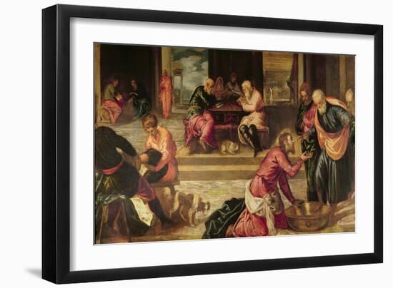 Christ Washing the Feet of the Disciples-Jacopo Robusti Tintoretto-Framed Giclee Print