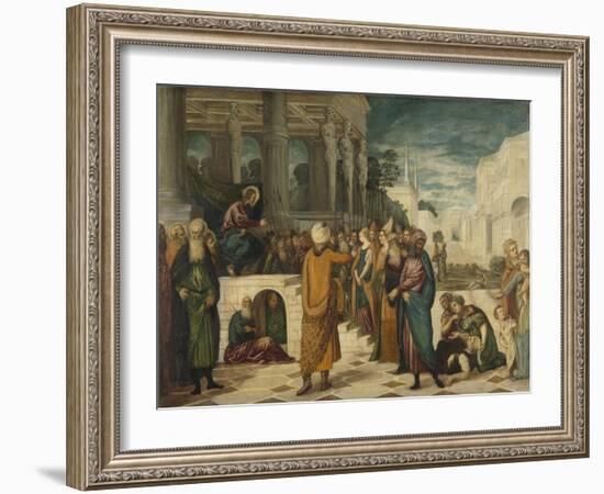 Christ with the Adulterous Woman-Jacopo Tintoretto-Framed Art Print