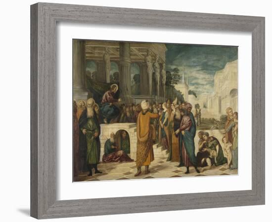 Christ with the Adulterous Woman-Jacopo Tintoretto-Framed Art Print