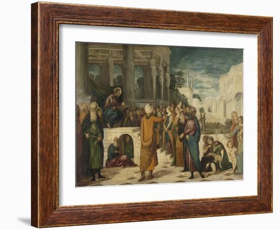 Christ with the Adulterous Woman-Jacopo Tintoretto-Framed Art Print