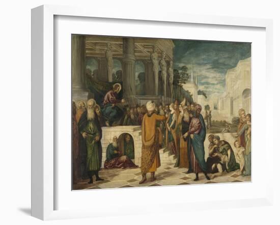 Christ with the Adulterous Woman-Jacopo Tintoretto-Framed Art Print