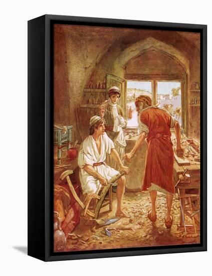 Christ Working with Joseph as a Carpenter-William Brassey Hole-Framed Premier Image Canvas