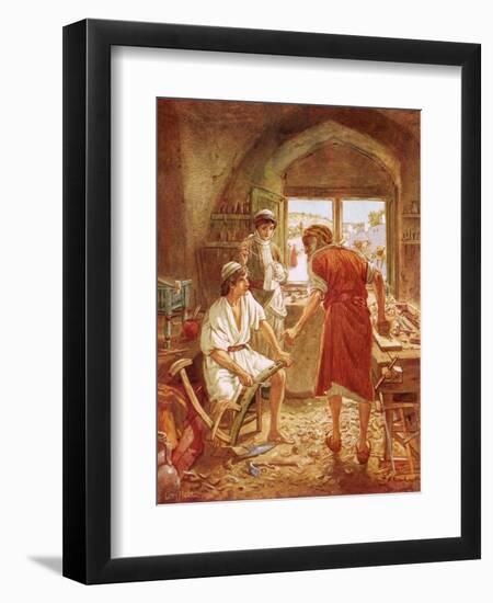 Christ Working with Joseph as a Carpenter-William Brassey Hole-Framed Giclee Print