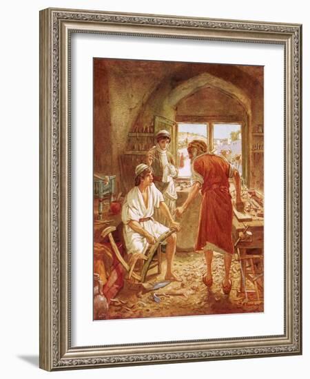 Christ Working with Joseph as a Carpenter-William Brassey Hole-Framed Giclee Print
