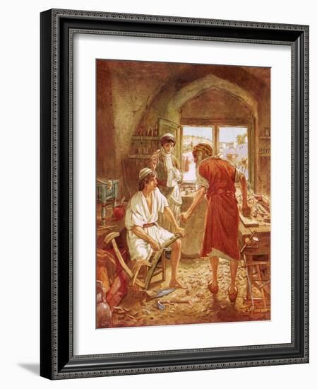 Christ Working with Joseph as a Carpenter-William Brassey Hole-Framed Giclee Print