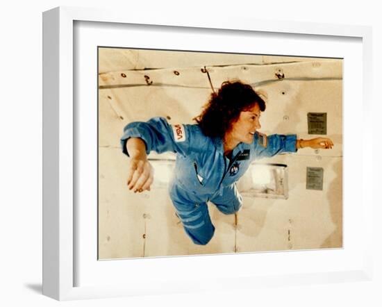 Christa McAuliffe Experiences Weightlessness-null-Framed Photo