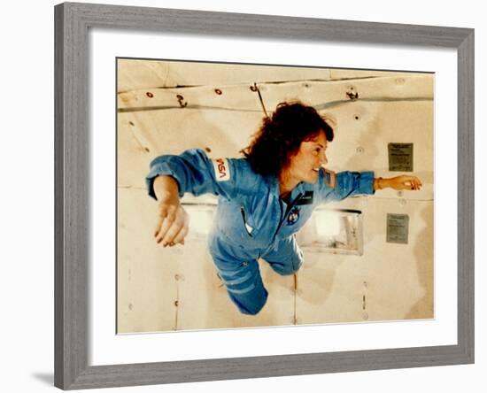 Christa McAuliffe Experiences Weightlessness-null-Framed Photo