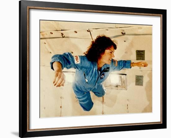 Christa McAuliffe Experiences Weightlessness-null-Framed Photo