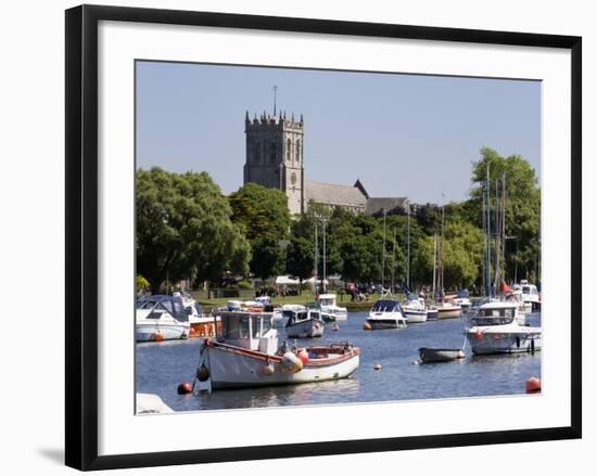 Christchurch Priory and Pleasure Boats on the River Stour, Dorset, England, United Kingdom, Europe-Roy Rainford-Framed Photographic Print