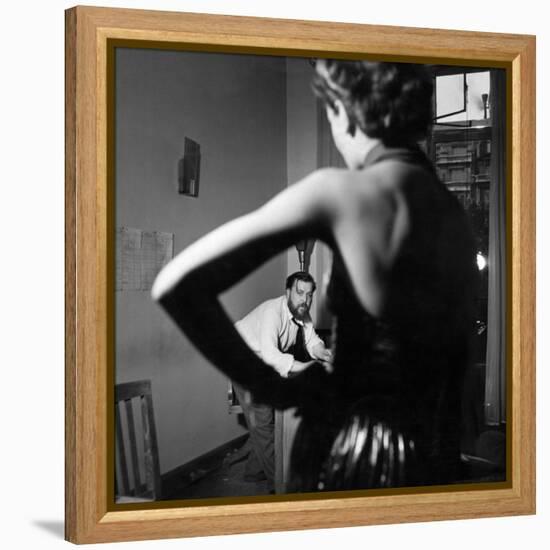 Christian Berard Sketching a Model in the Offices of Paris Vogue-Roger Schall-Framed Premier Image Canvas