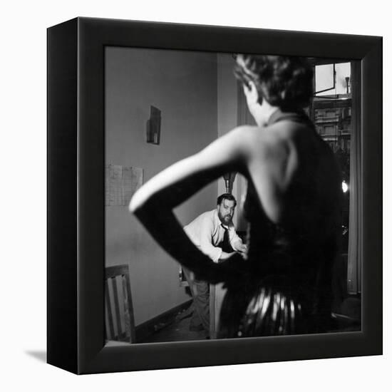 Christian Berard Sketching a Model in the Offices of Paris Vogue-Roger Schall-Framed Premier Image Canvas